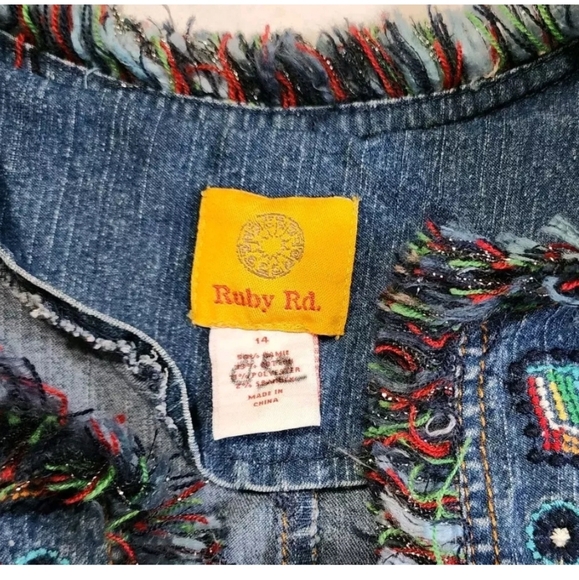 Chico's Embroidered Denim Jacket - Blue and Green - Picture 3 of 10